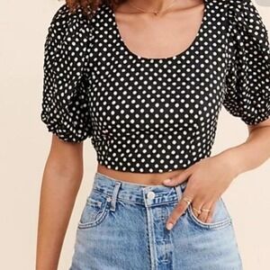 Free People  black with white polka dot blouse